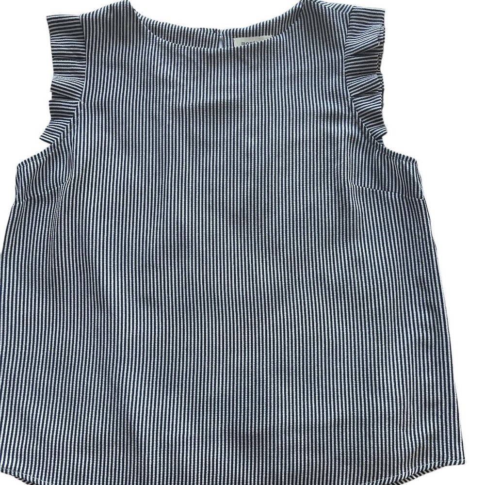 Monteau Navy Blue and White Strip Short Sleeve Shirt